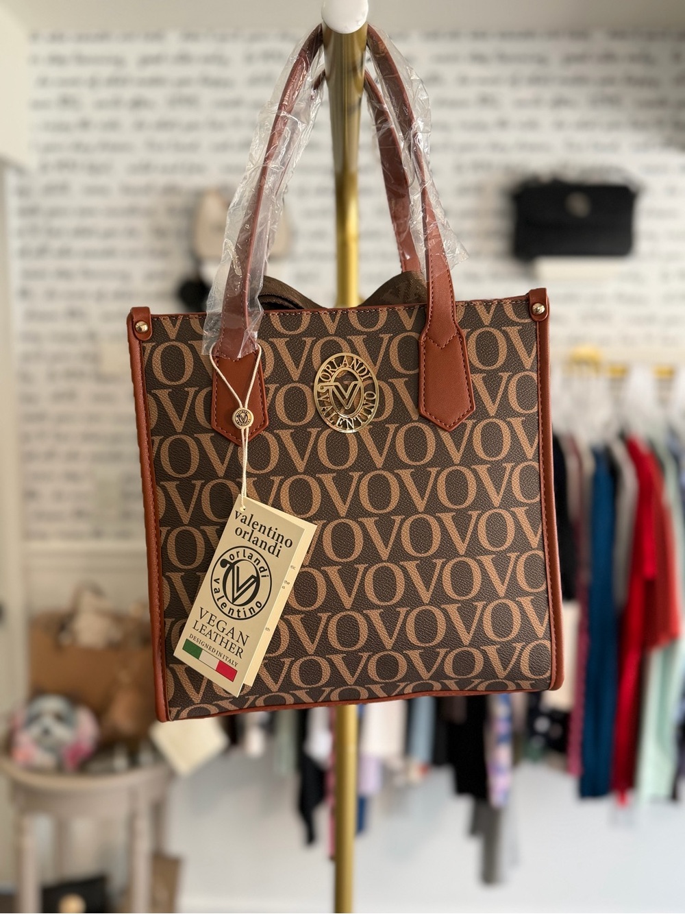 NWT Valentino Orlandi Brown VOVO Monogram Tote/Crossbody Bag